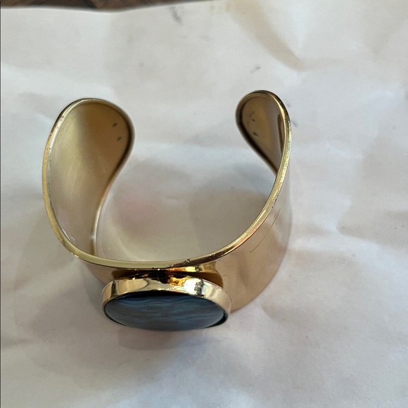 Charles Albert Gold Cuff with Blue ABOLENE SHELL,   Accent, ARTISAN, signed - Picture 2 of 6
